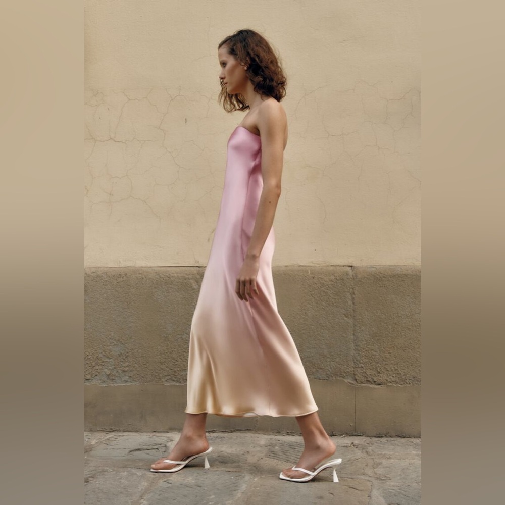Zara Pink Satin Strapless Slip Dress - Picture 12 of 13